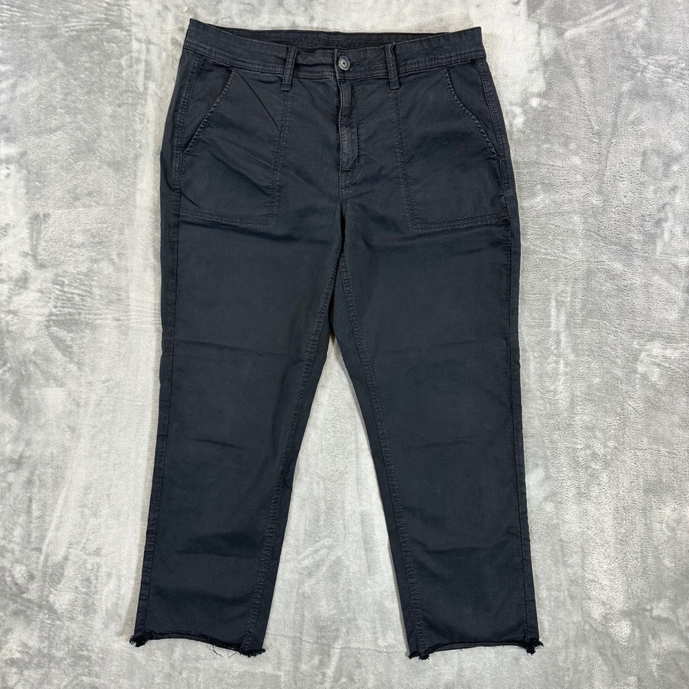 American Eagle Super Stretch Utility Pants Women's Size 14 Black Raw Hem